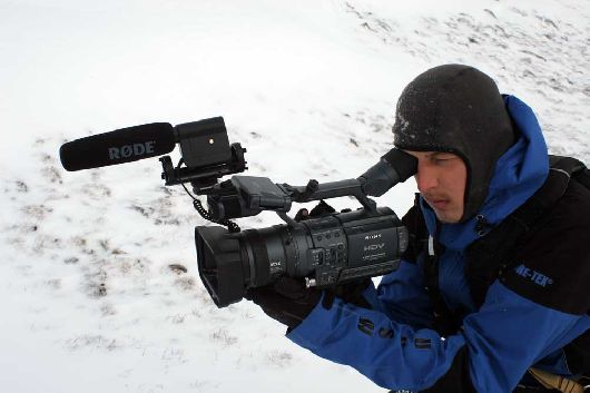 Clark using the Rode VideoMic during their 2005 Expedition to Victoria Island